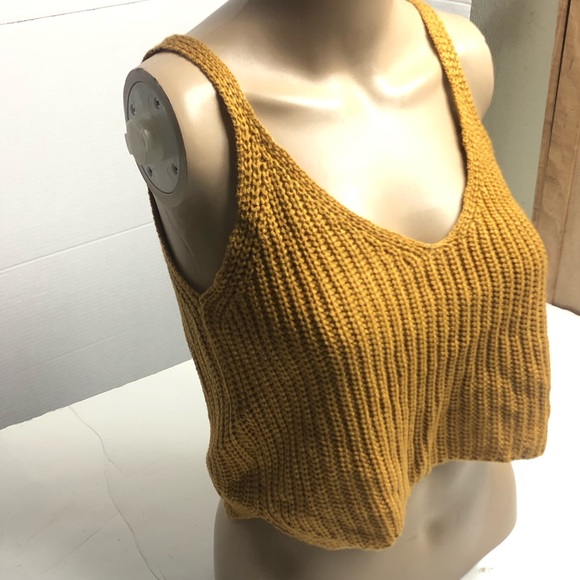Spaghetti Strap Crop Knit gold Yellow Cami Top Free size - Picture 3 of 11